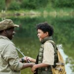 Family of two fishing together